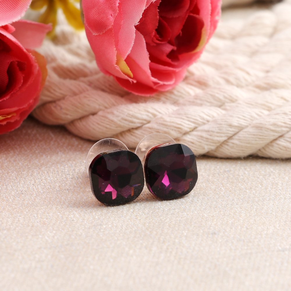 Silver-Plated Purple Crystal Studs Earrings image 0