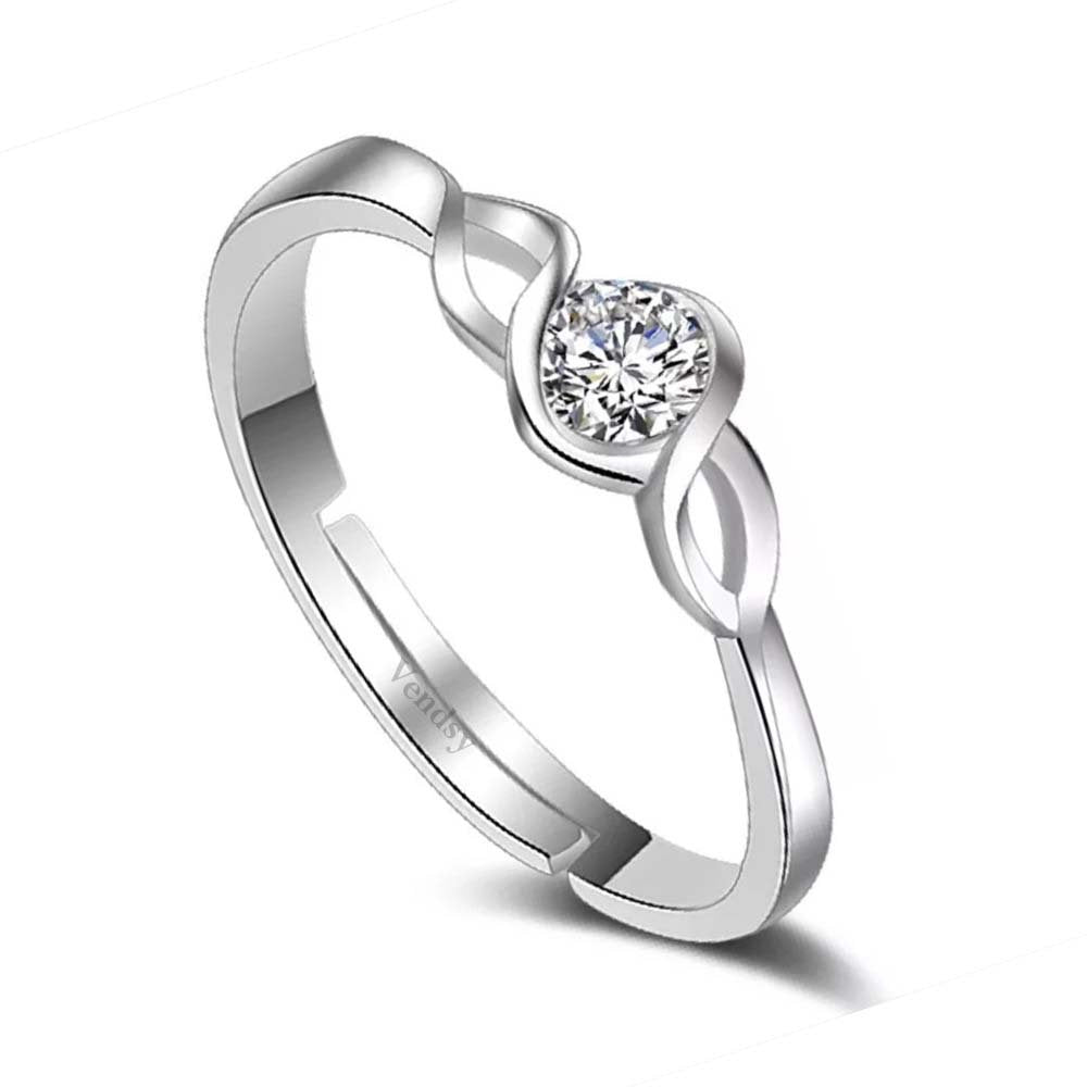 Stunning Silver-Tone Crystal Studded Finger Ring image 1