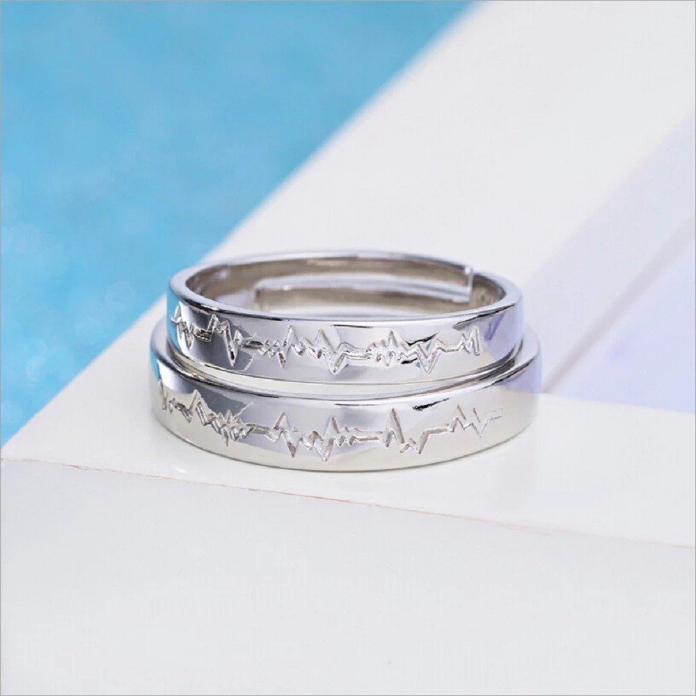 Silver Serenade Heartbeat Duo Couple Ring image 1