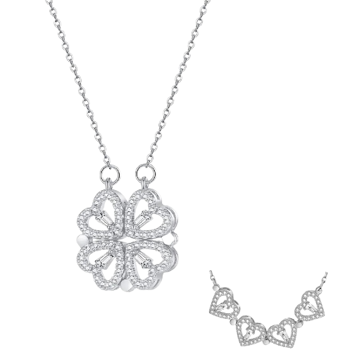 Silver-Plated Crystal Magnetic Clover Heart Pendant Necklace image 3