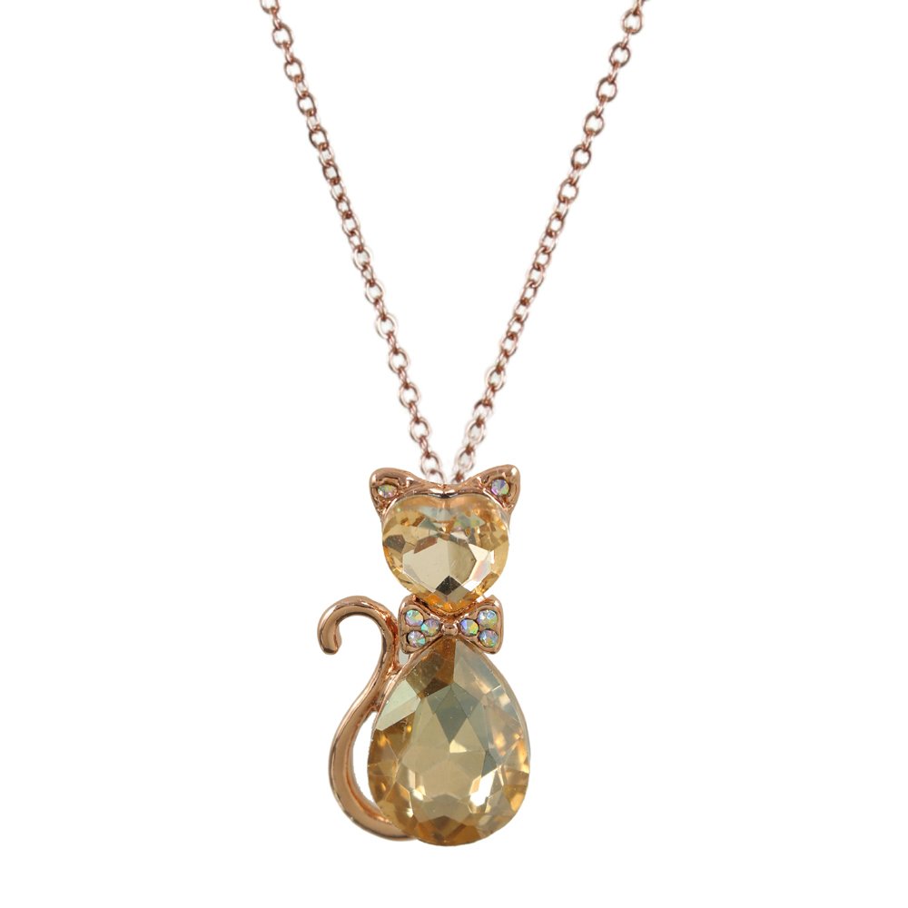 Gold-plated Crystal Cat Pendant Necklace image 1