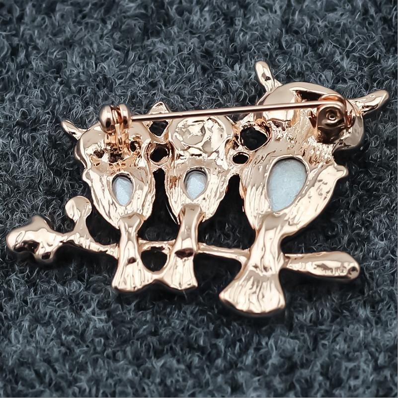 Gold-plated Red Crystal Triple Owl Brooch image 1