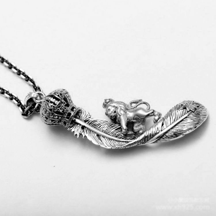 Oxidized Silver Lion Crown Pendant Necklace image 1