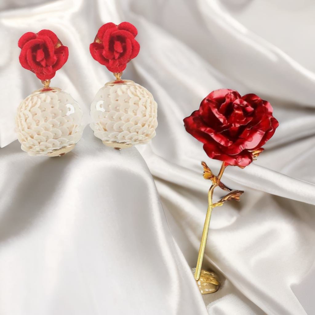 Red Rose Dangle Earrings & Red Rose Combo Gift Set image 0