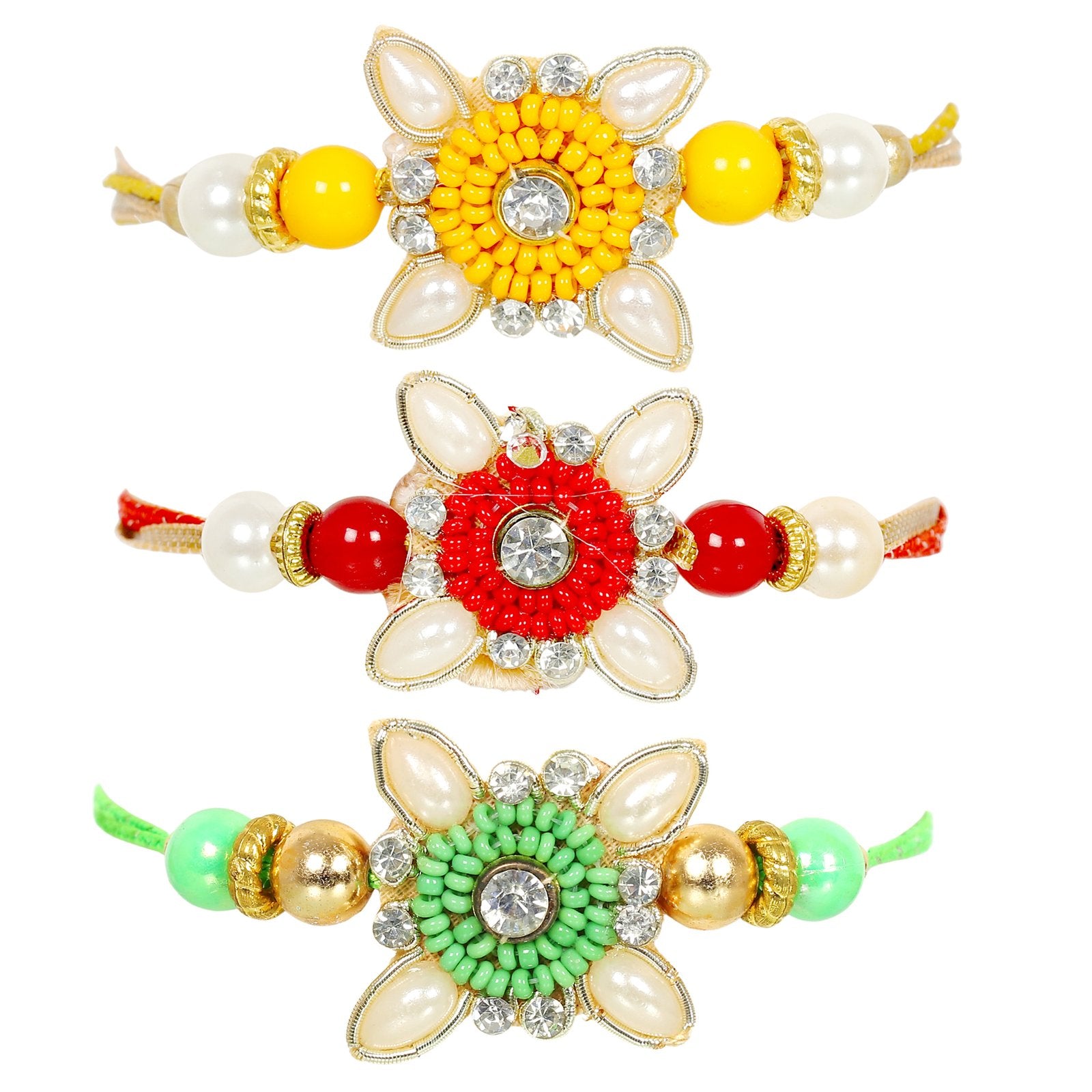 Set of 3 Handmade Beaded Pearl Assorted Rakhi Set For Brother's image 2