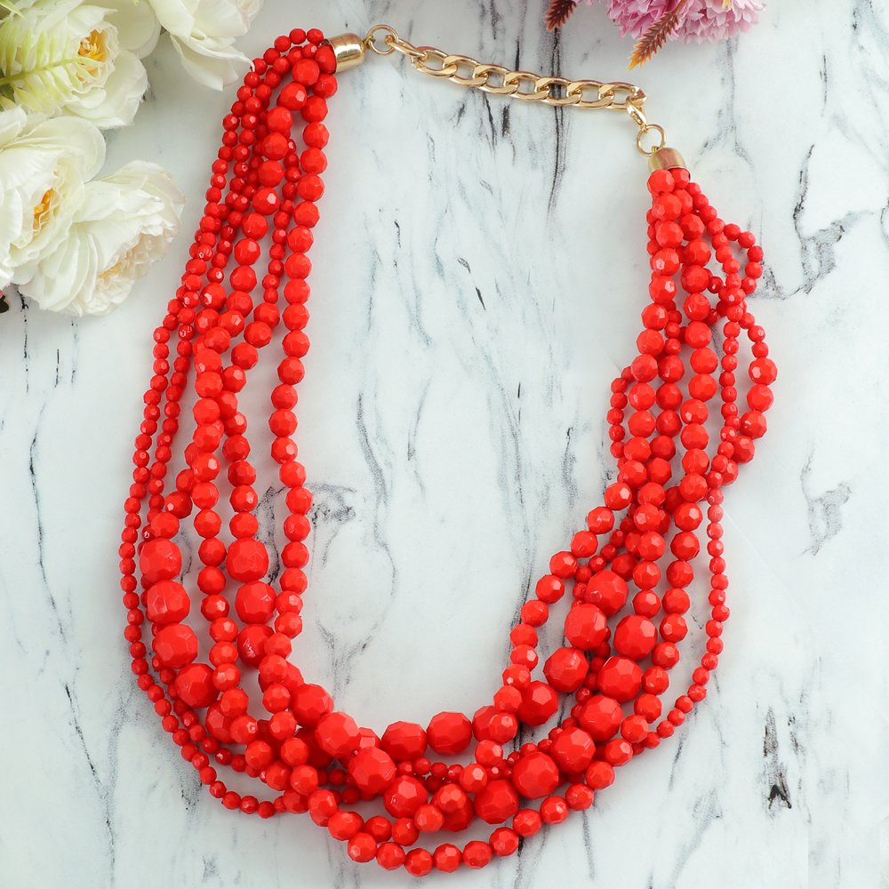 Red Beaded Pearl Necklace for Women/Girls image 1