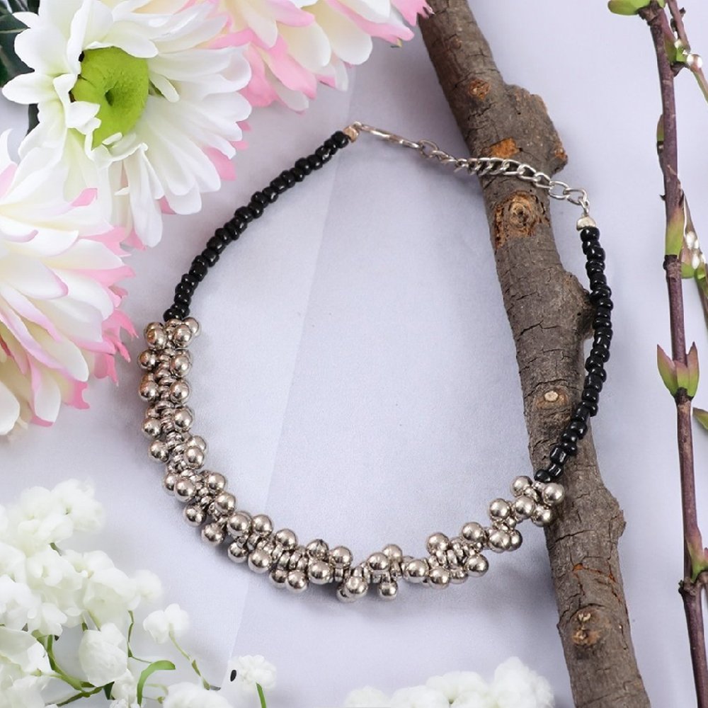 Silver-Plated Black Beaded Ghunghroo Anklet For Women & Girls image 5