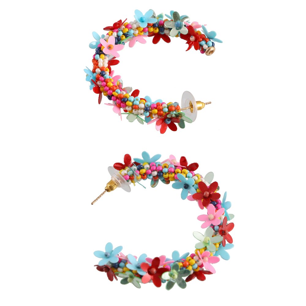 Multicolor Floral Hoop Earrings image 4