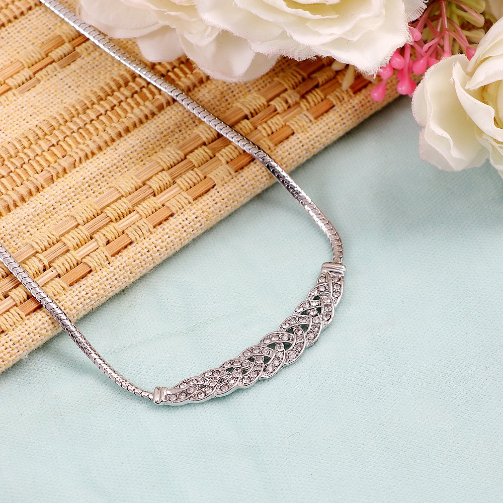 Silver-Plated Contemporary Crystal Zig-Zag Necklace image 2