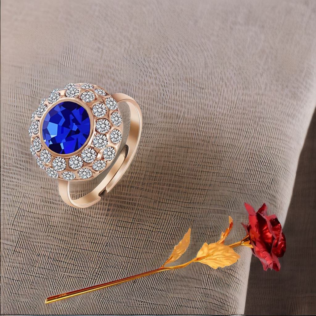 Valentine's Day Gift Set Blue Stone Ring & Red Rose Combo image 0