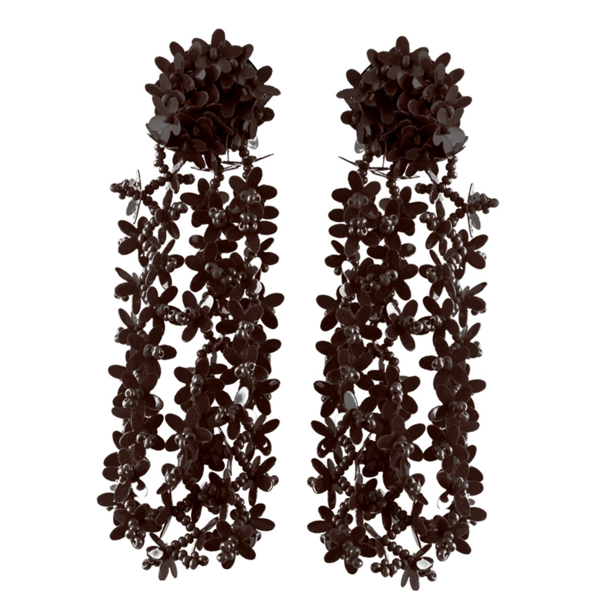 Black Floral Classic Tasselled Drop Earrings image 3