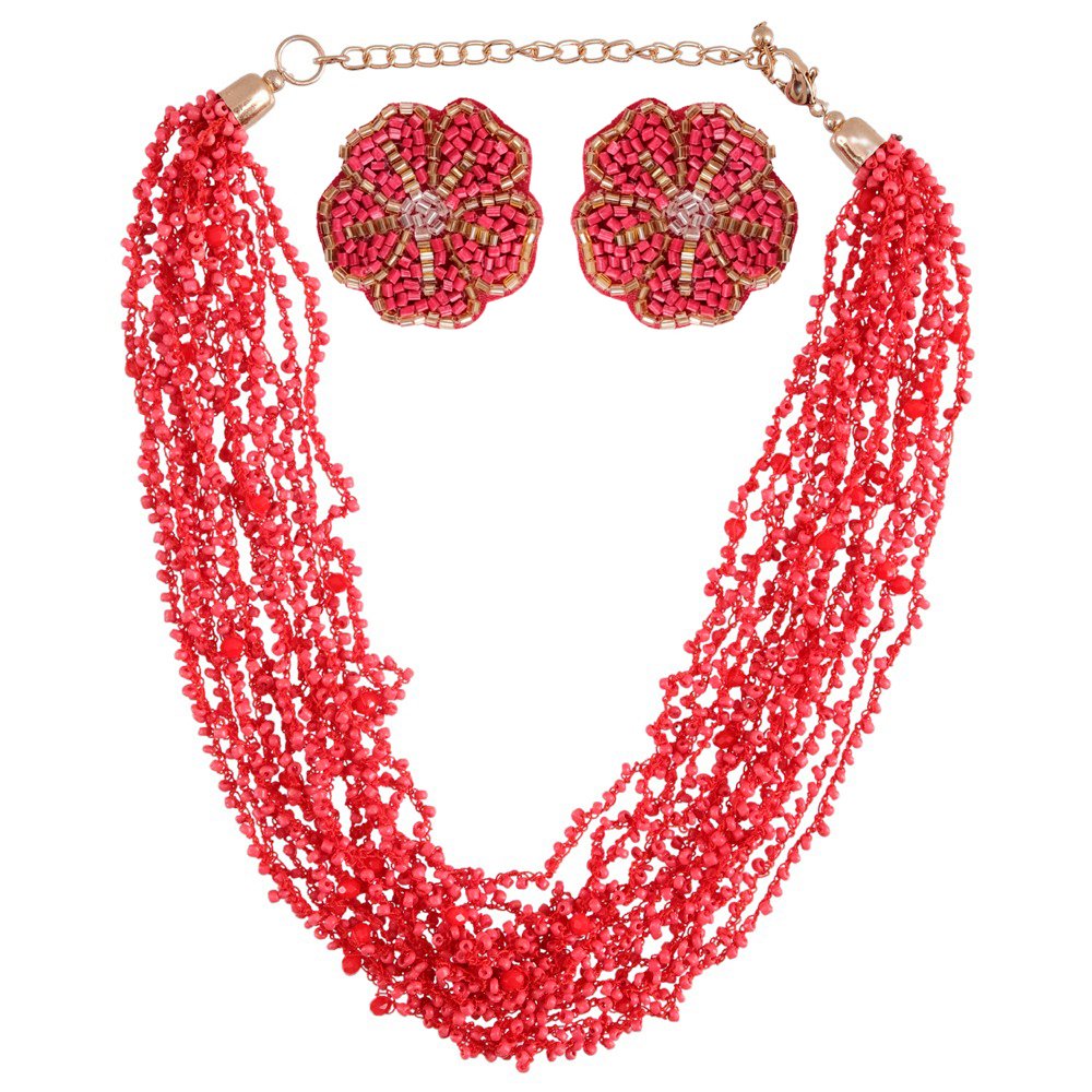 Handcrafted Red Beaded peral Jewellery Set image 3