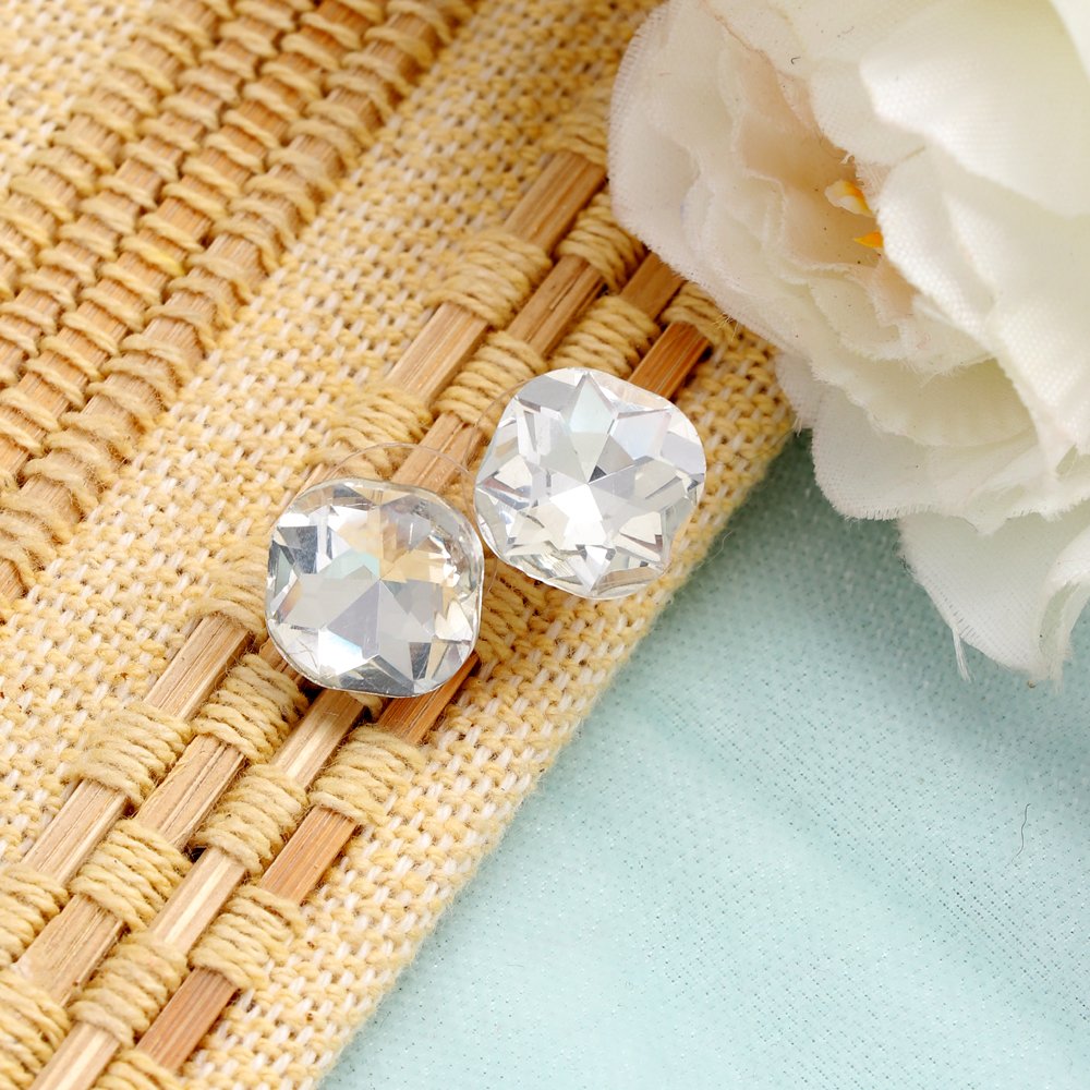Gold-Plated White Crystal Studs Earrings image 1