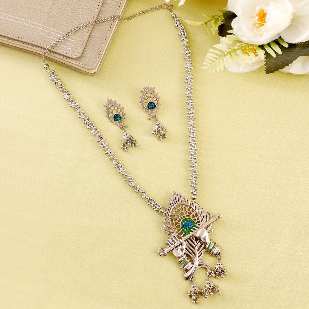 Silver-Plated Radha-Krishna Flute Bansuri Jewellery Set image 5