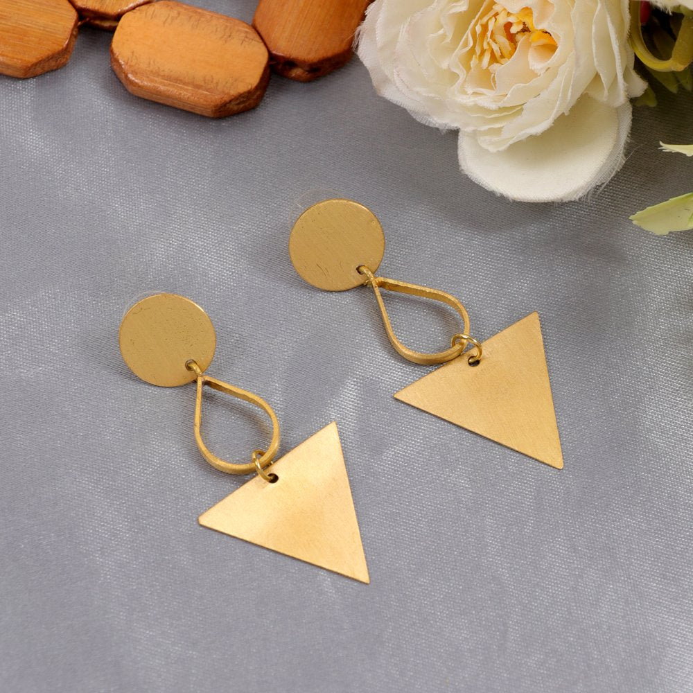 Gold Fine Demi-Fine Jewelry Anti-Tarnish Waterproof Voguish Triangle Drop Earrings image 0