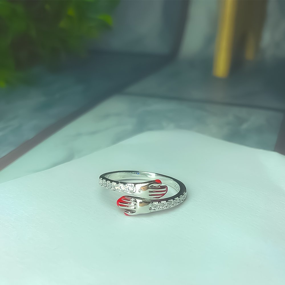 Silver-Plated Crystal Work Hug Hand Ring image 2
