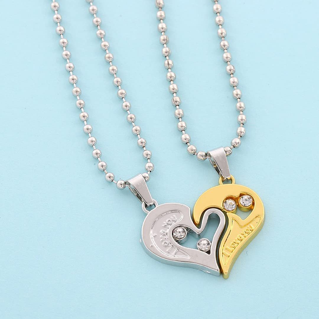 Dual-Tone Heart Locket Couple Double Chain Pendant Necklace for Men/Women image 0