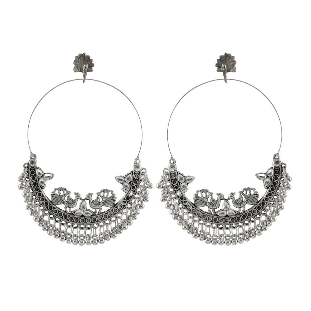 Oxidized Silver Chandbali Dangler Hoop Earrings image 3
