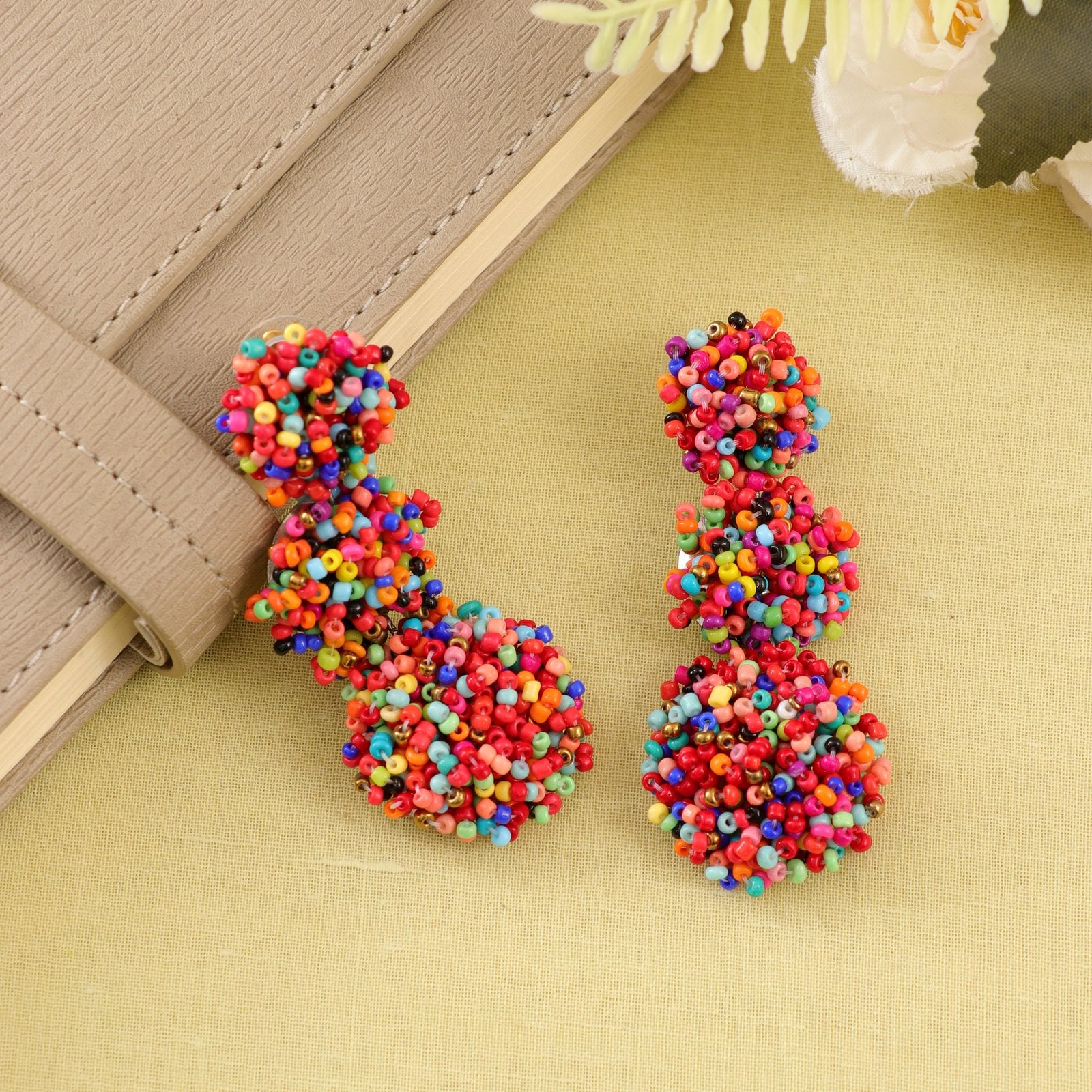 Beaded Pearl Multicolor Pops Dangler Earrings image 2