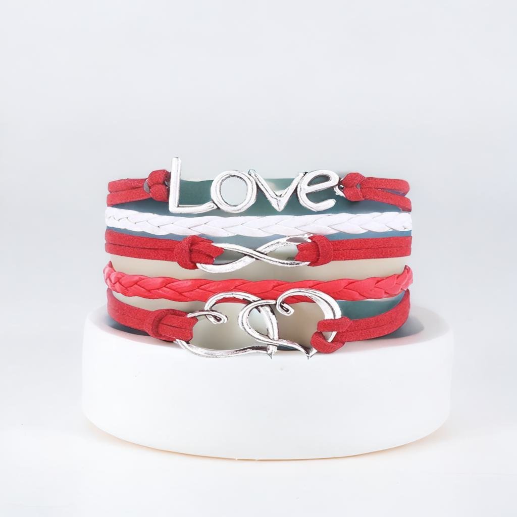 Multistring Red and White Love/Heart Wrap Bracelet for Men/Women image 2