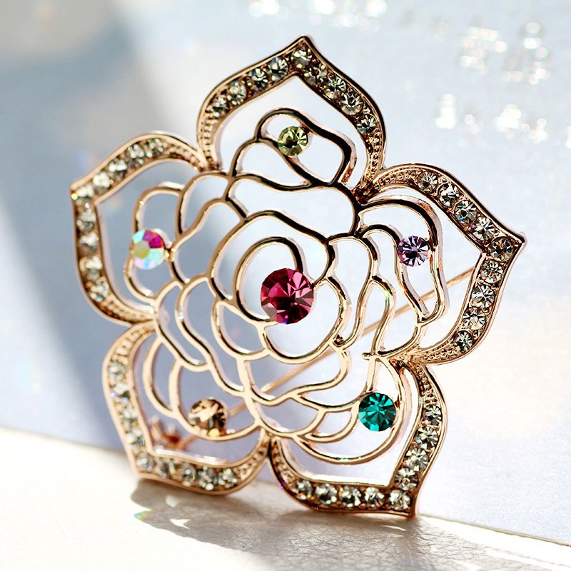 Gold-Plated Multicolor Crystal Flower Brooch For Women/Girl's image 3
