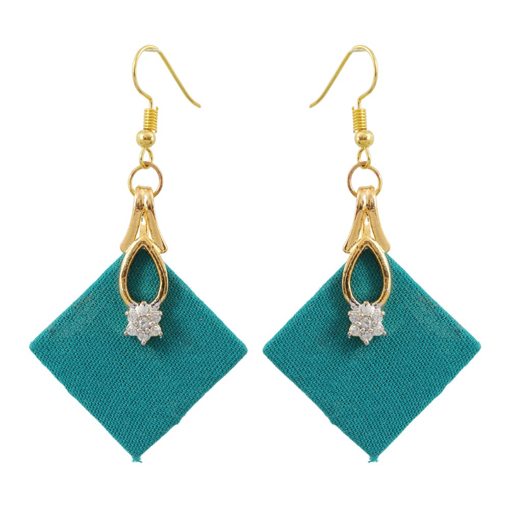 Handmade Cubic Zirconia Turquoise Blue fabric Drop & Dangler Earrings image 3