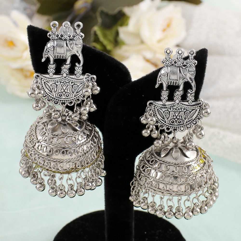 Oxidized Silver Banjara Jhumka Earrings image 0