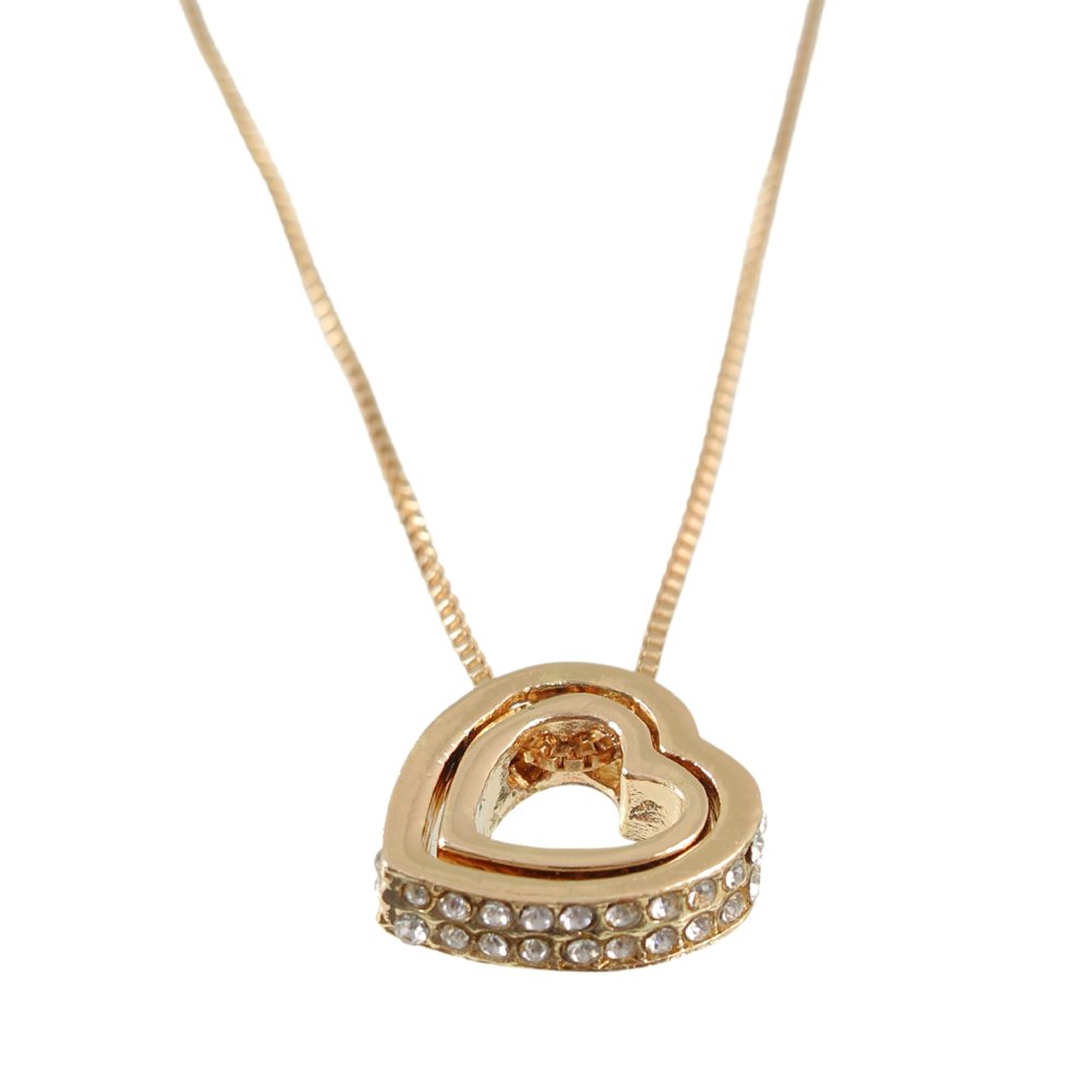 Double Gold-Plated White Crystal Heart Pendant Necklace image 1