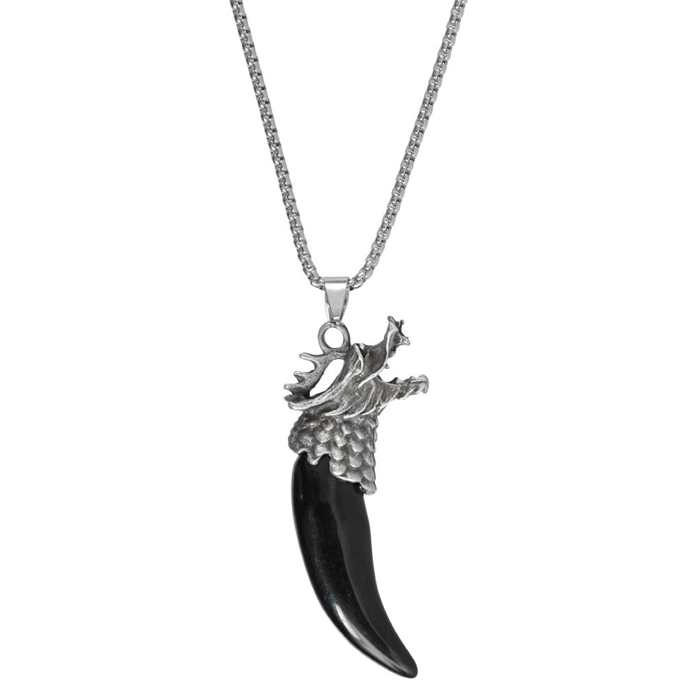 Oxidized Silver Dragon Head Pendant Chain Necklace image 3