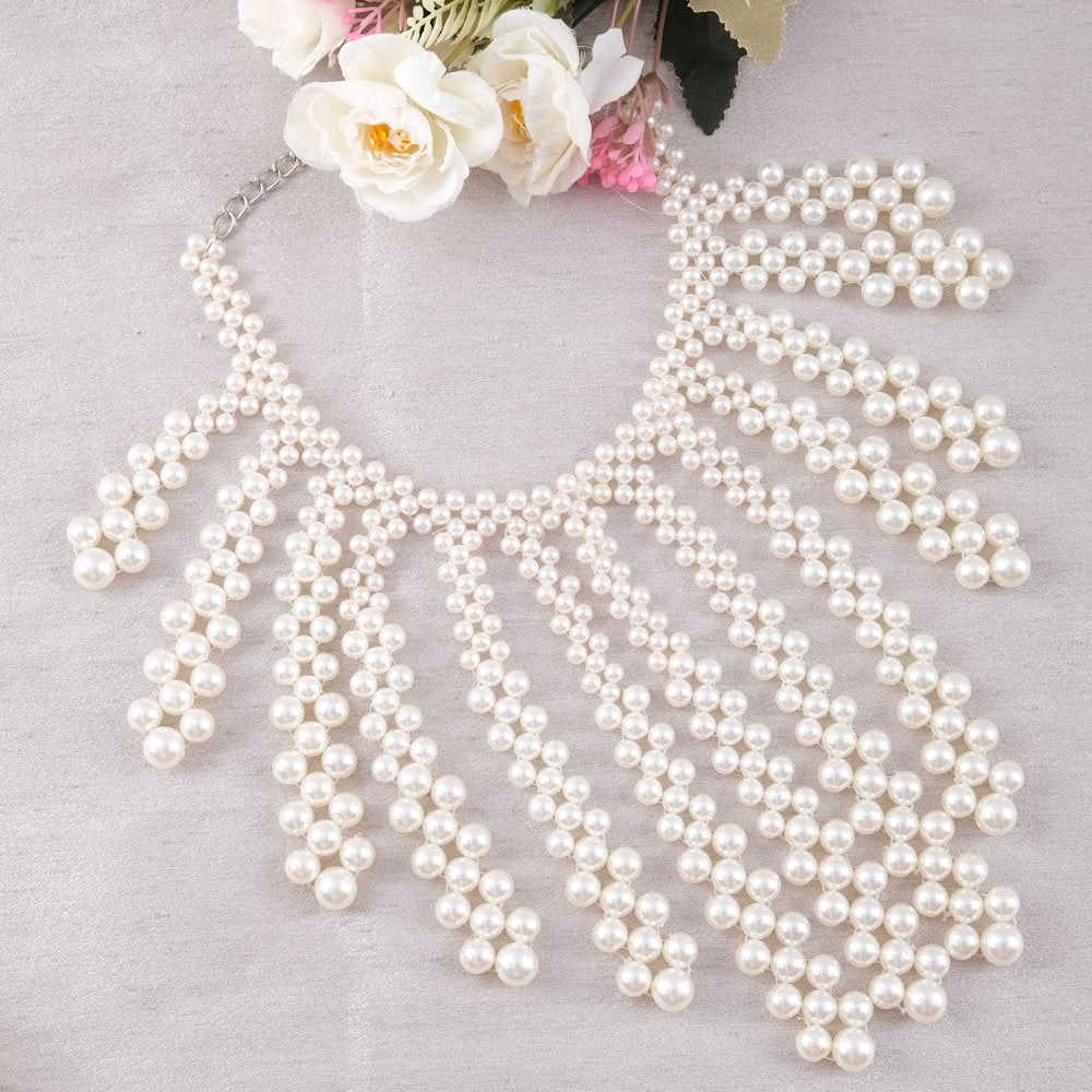 White Pearl Tassel Necklace image 0