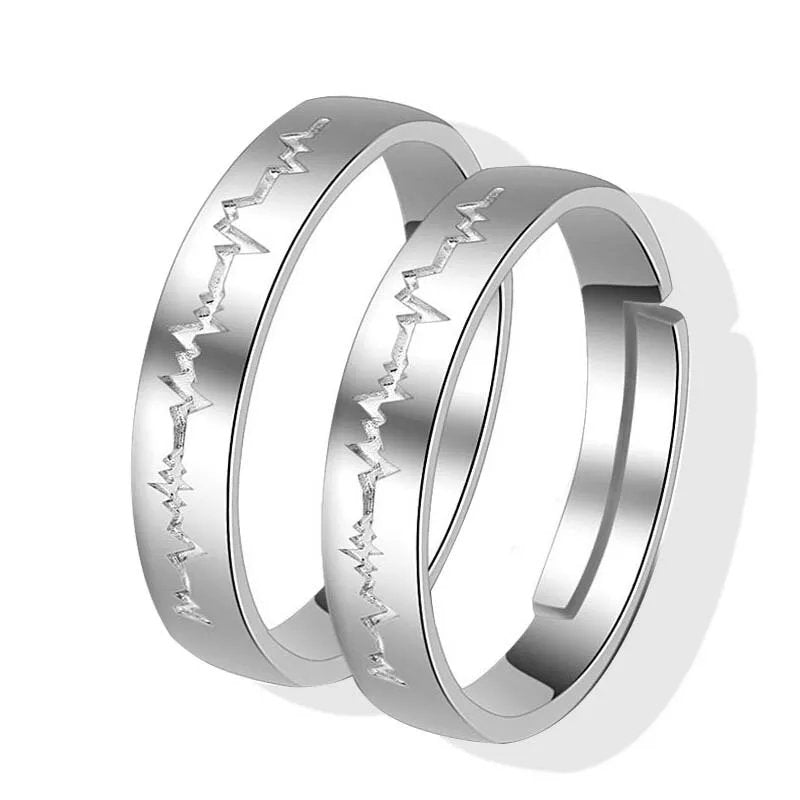 Silver-Toned Heartbeat Finger Combo Rings image 1