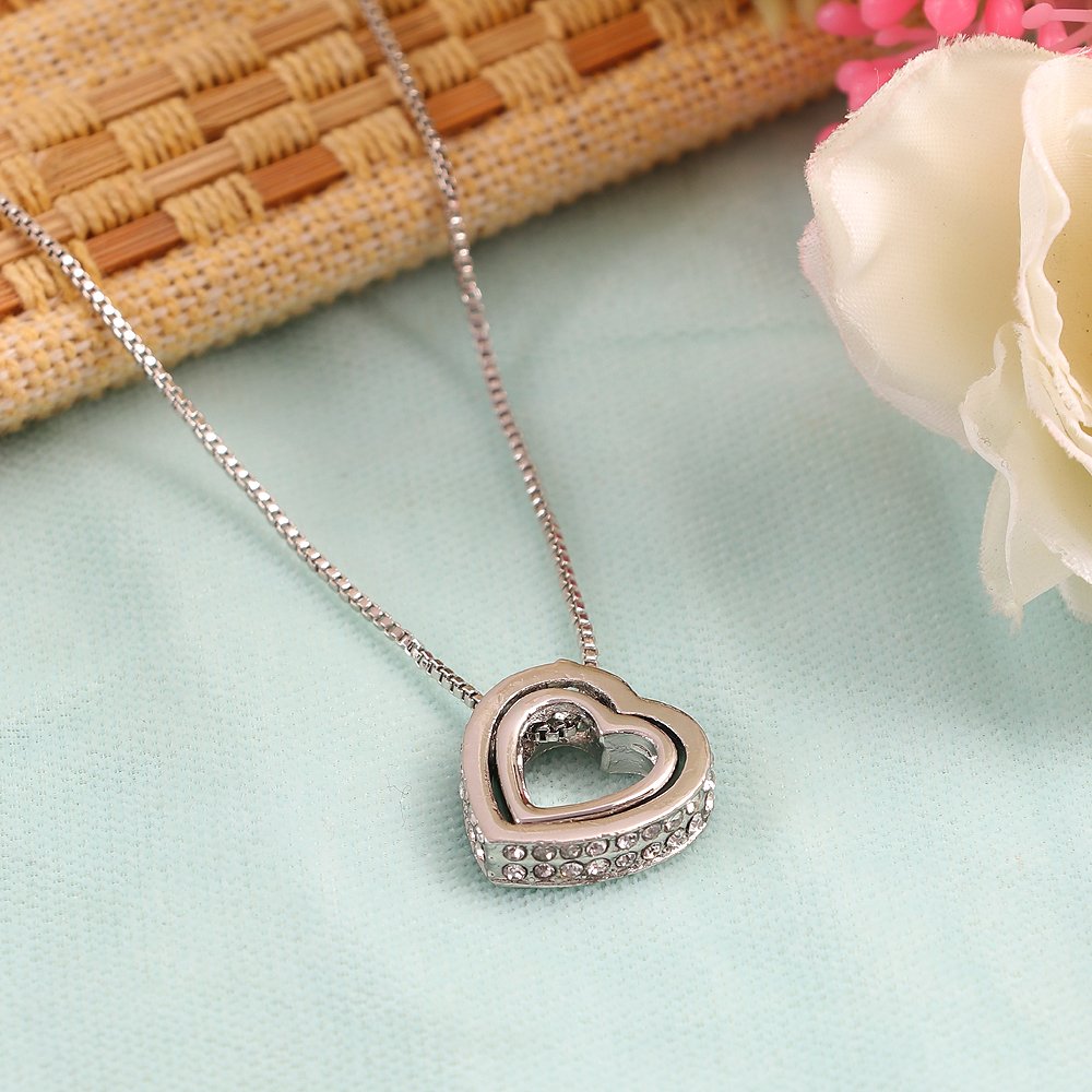 Double Silver-Plated White Crystal Heart Pendant Necklace image 0
