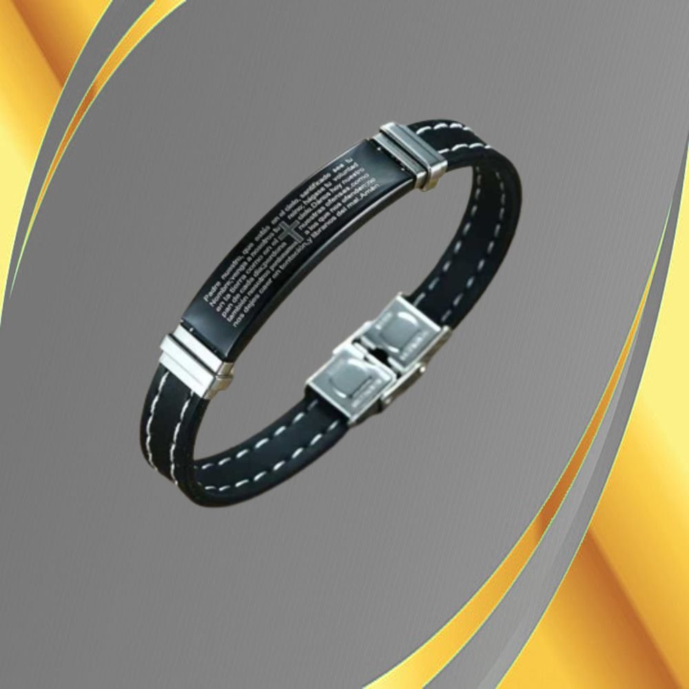 Men's Religious Prayer Black Cross Adjustable Bracelet image 0