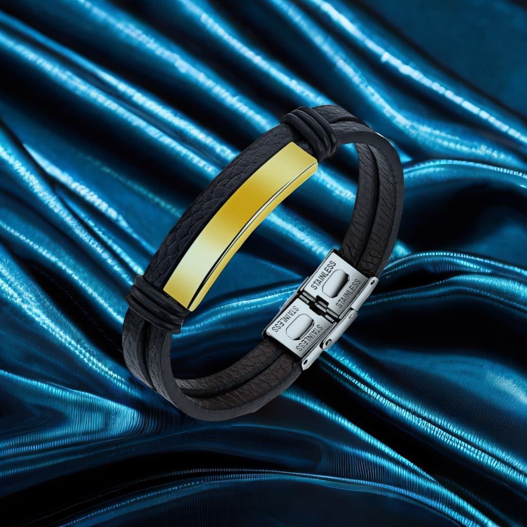 Gold-Tone Wrap Black Bracelet for Men image 5