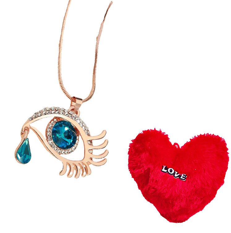 Valentine's Day Jewelry Gift Set Angel Blue Eye Pendant Chain Necklace with Heart Pillow image 3