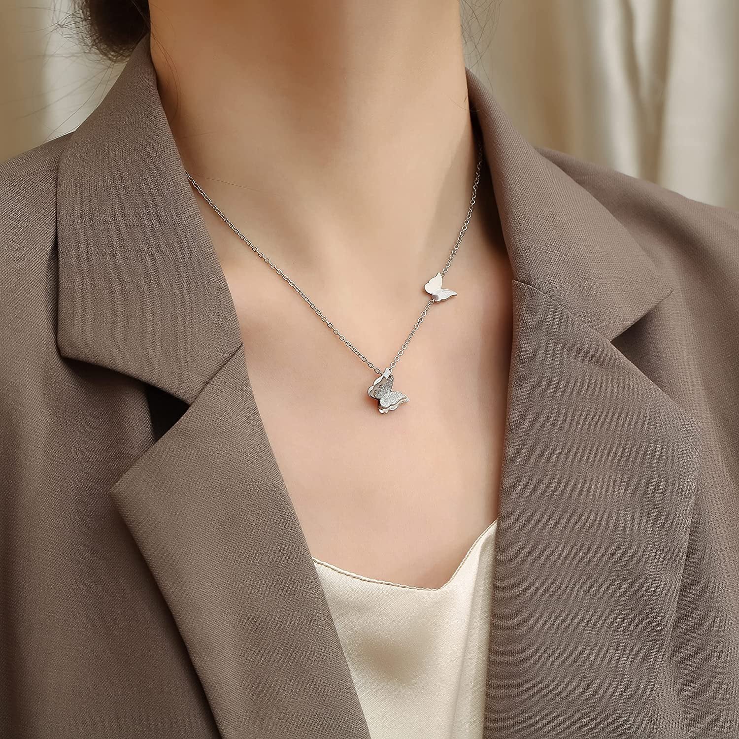 Silver-Plated Double Butterfly Pendant Necklace for Women/Girls image 1