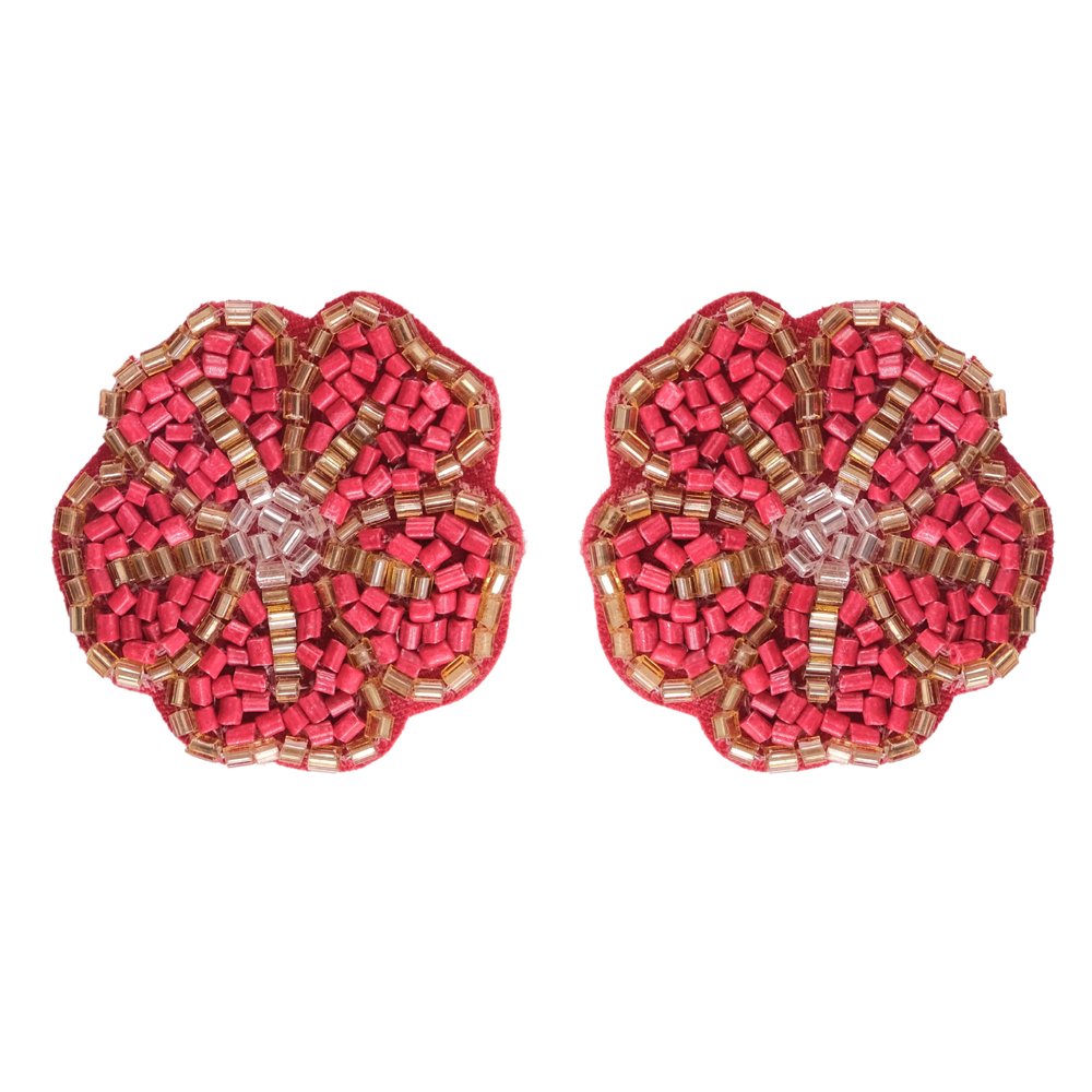 Handmade Red Floral-Beaded Stud Earrings image 4