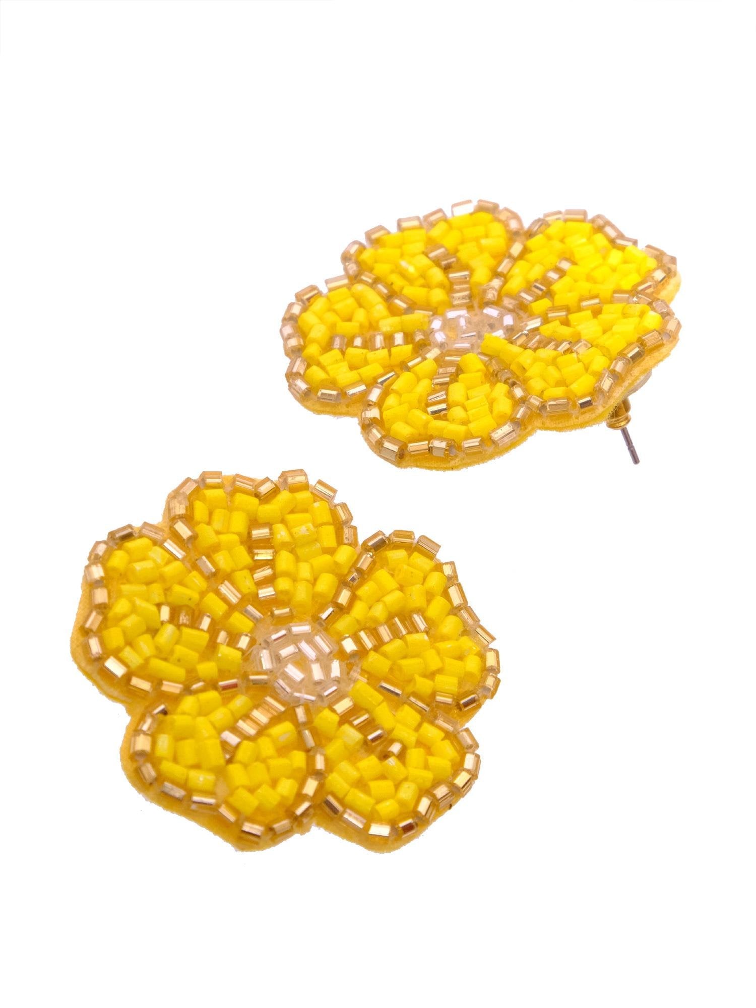 Handmade Yellow Floral-Beaded Stud Earrings For Women/Girl's image 1