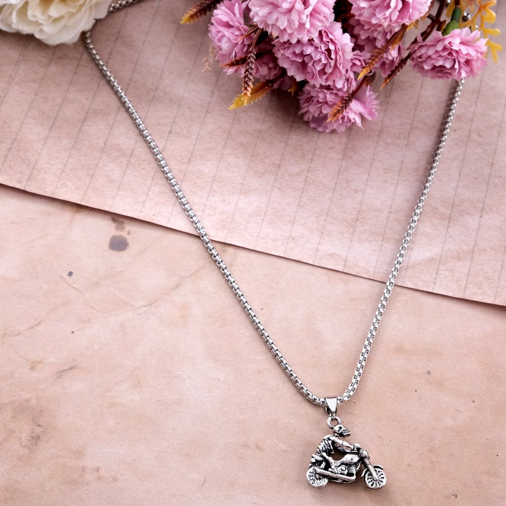 Oxidized Silver Skeleton Bike Rider Pendant Necklace image 0