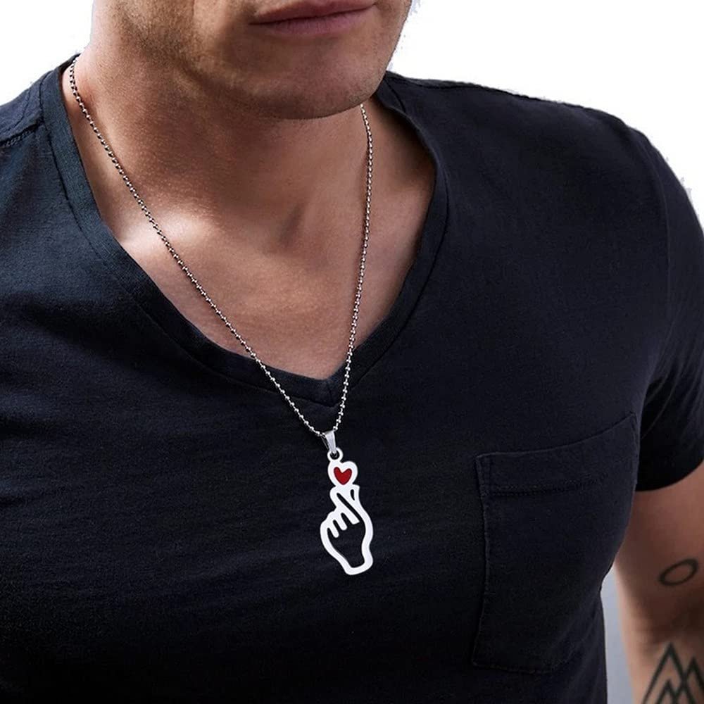 Hand Heart Silver-Plated Pendant Chain Necklace for Couples image 1