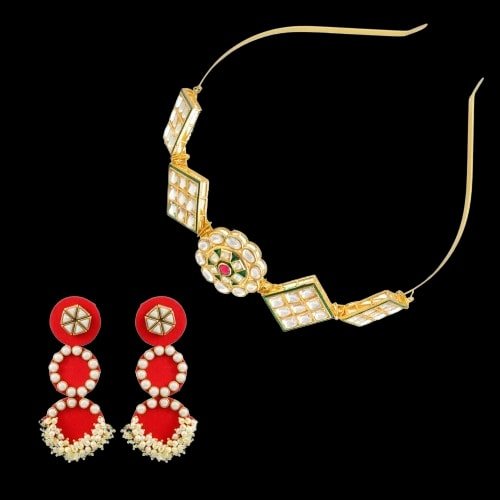 Ethnic Meenakari Mathapatti Hairband and Earrings Set image 1