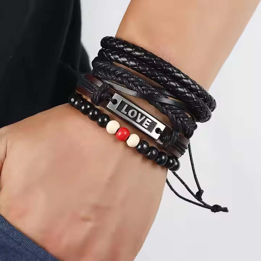 Bold Multicolor Love Leather Wrap Bracelet Set for Men (4 Layers) image 4