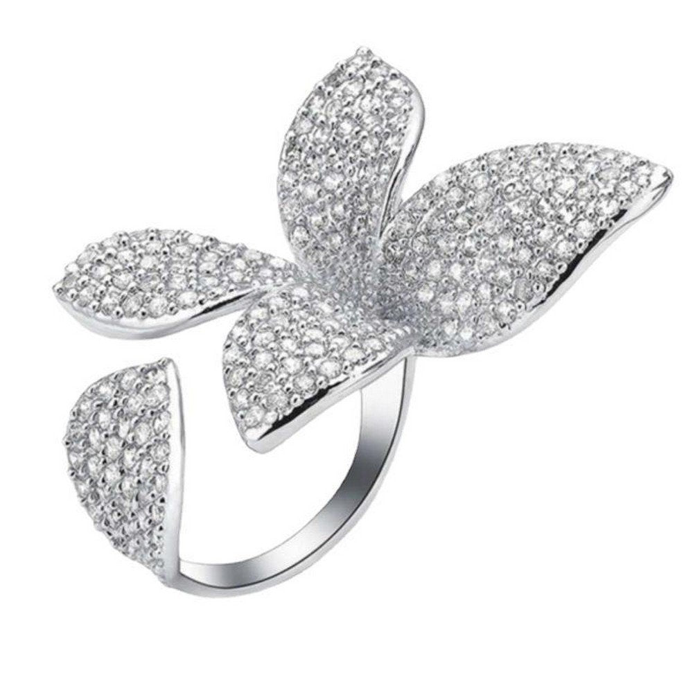 Silver-Plated Flower Open Free Size Ring image 3