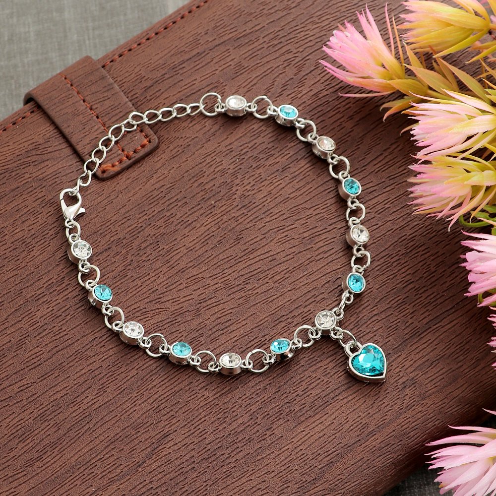 Silver-Plated Blue Crystal Heart Bracelet image 0