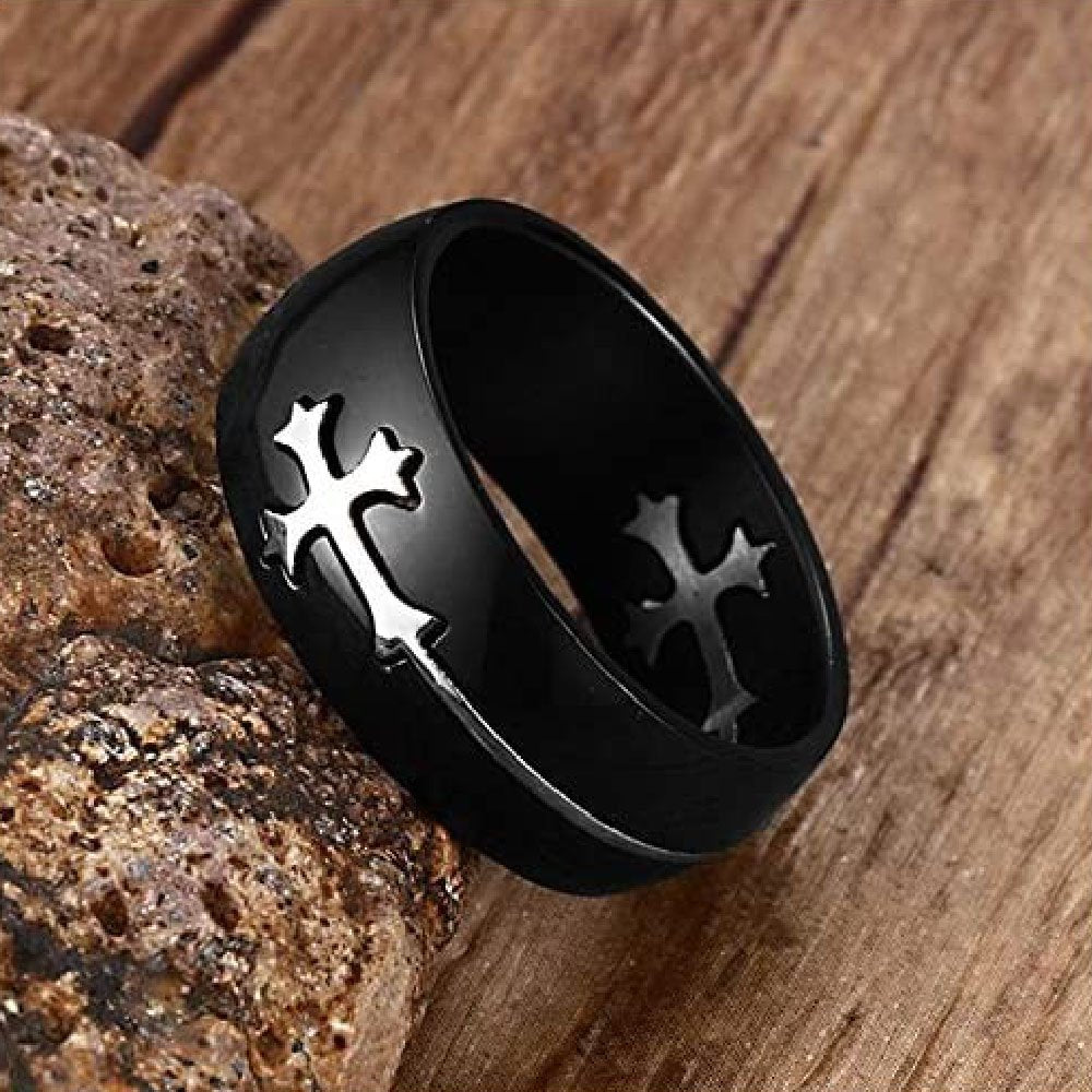 Stylish Silver-Toned Christian Cross Men's Ring image 0