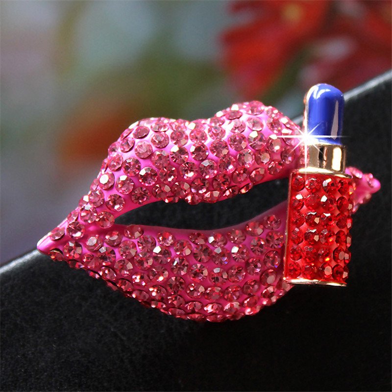 Hot Pink Stone Lips Lipstick Brooch For Women/Girls image 0