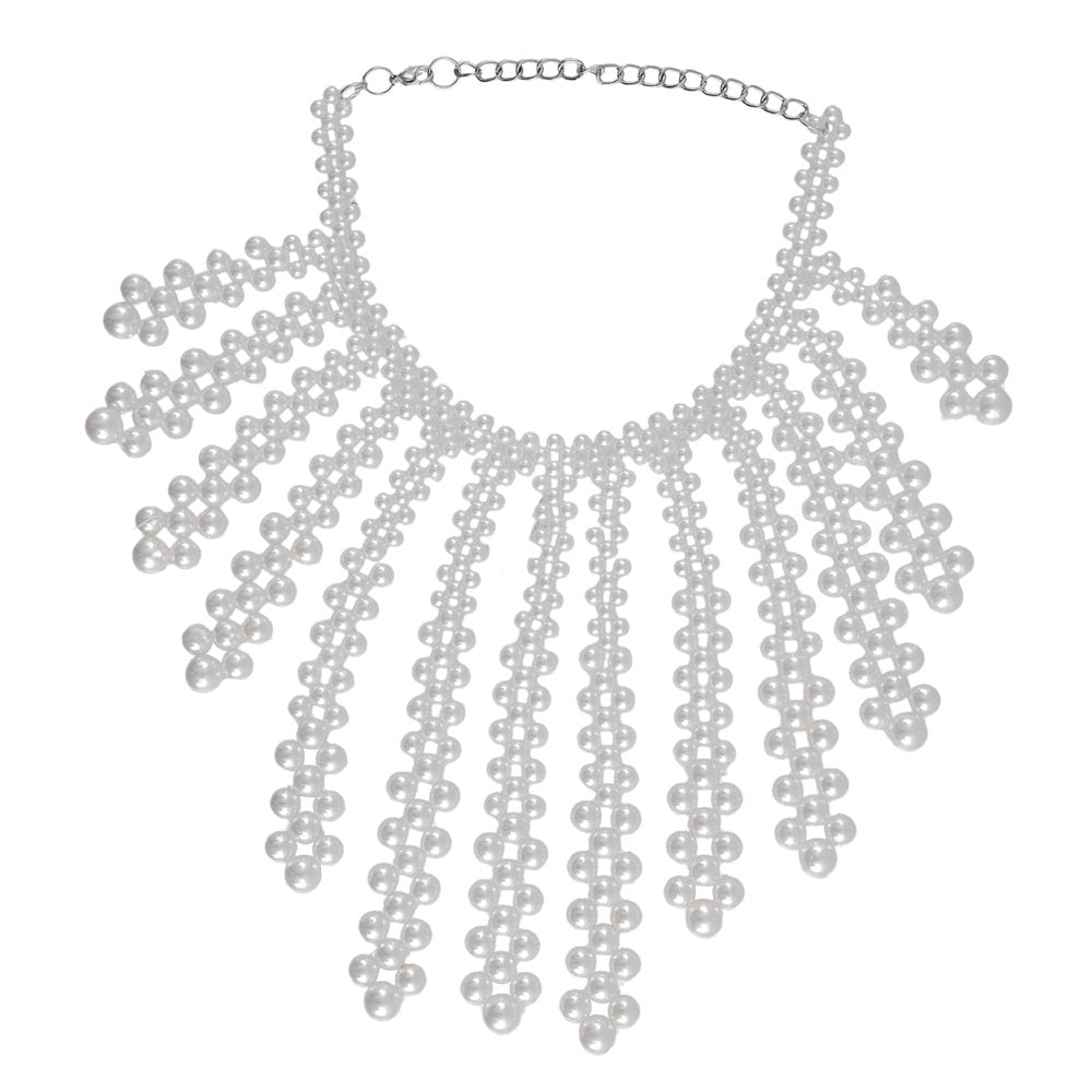 White Pearl Tassel Necklace image 3