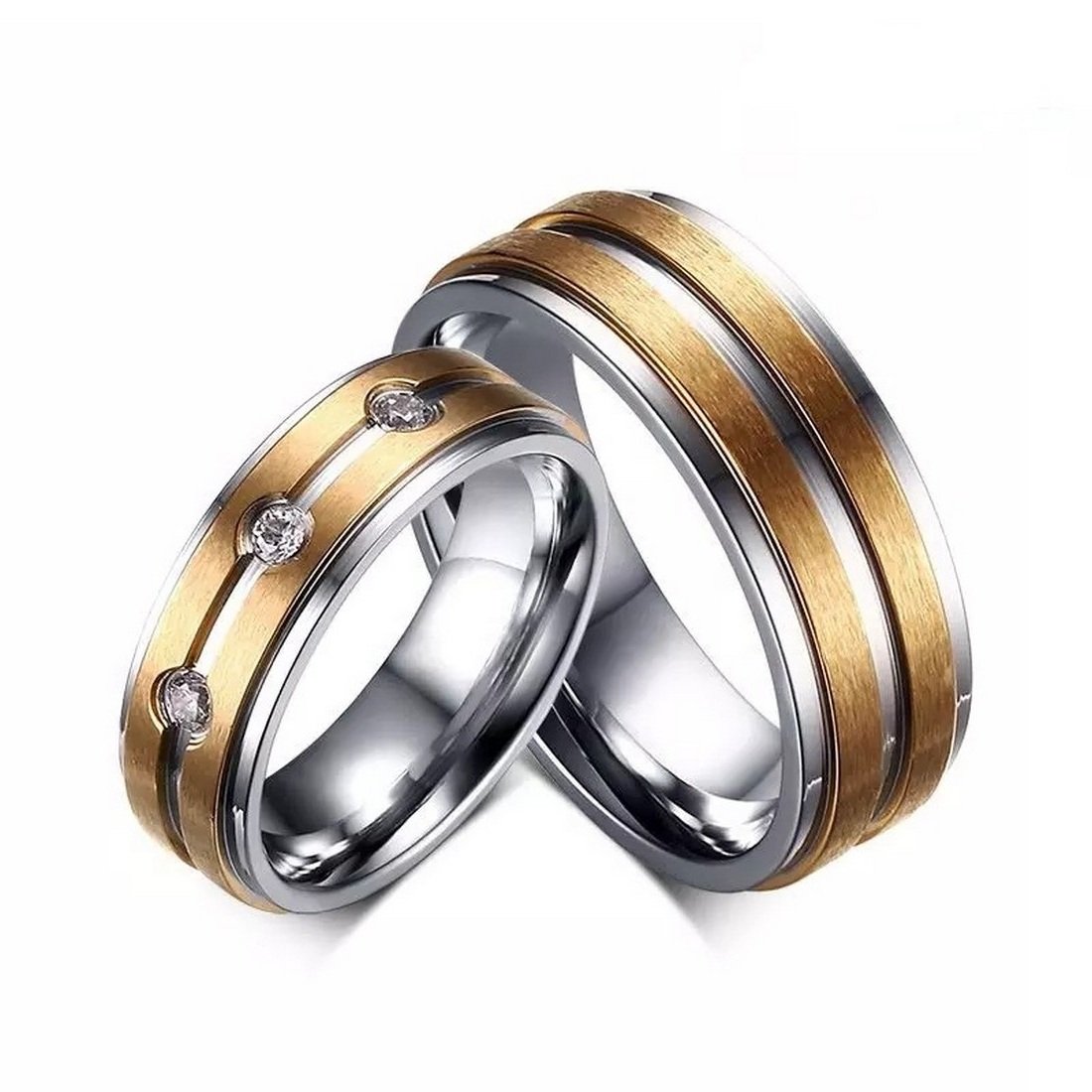 Dual Toned Crystal Work Couple Ring Set image 1