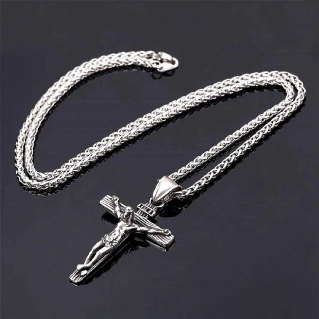 Oxidized Silver Jesus Crucifix Cross Pendant Necklace for Men image 2