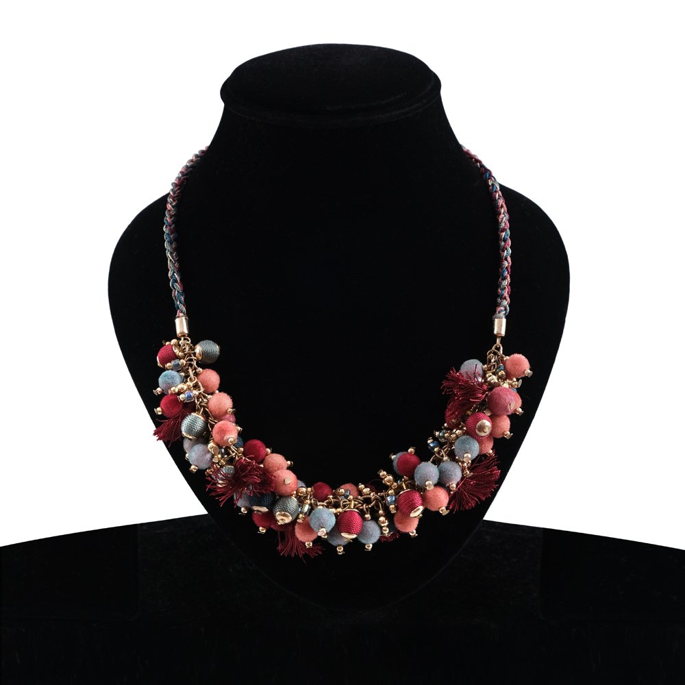 Handcrafted Bohemian Gold-Plated Multicolor Thread Balls Necklace image 1